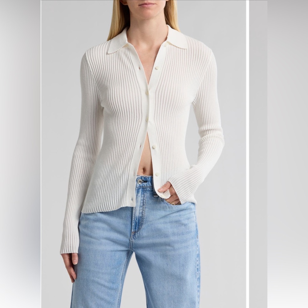 rag&bone Ribbed Button Front Cardigan White XS